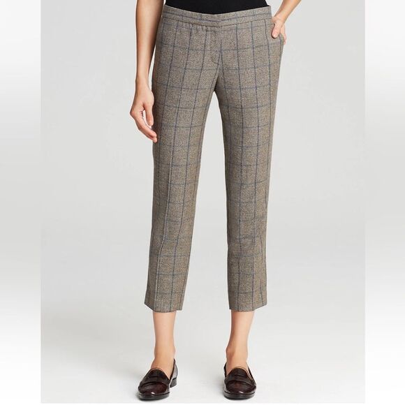 $285 Theory Cropped Wool Blend Windowpane Check Pants Size 12 - Picture 2 of 15